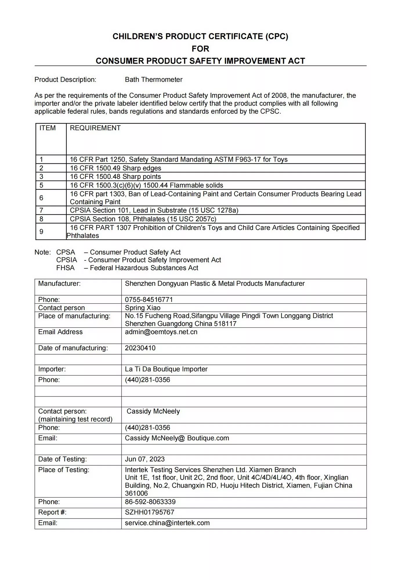 CPC Certificate