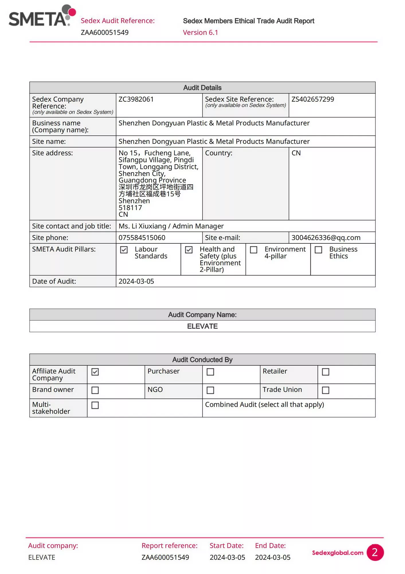 SEDEX Certificate